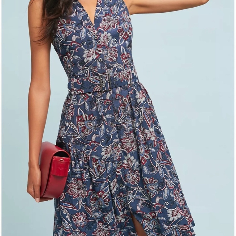 Anthropologie Blue Pink Halter Sundress